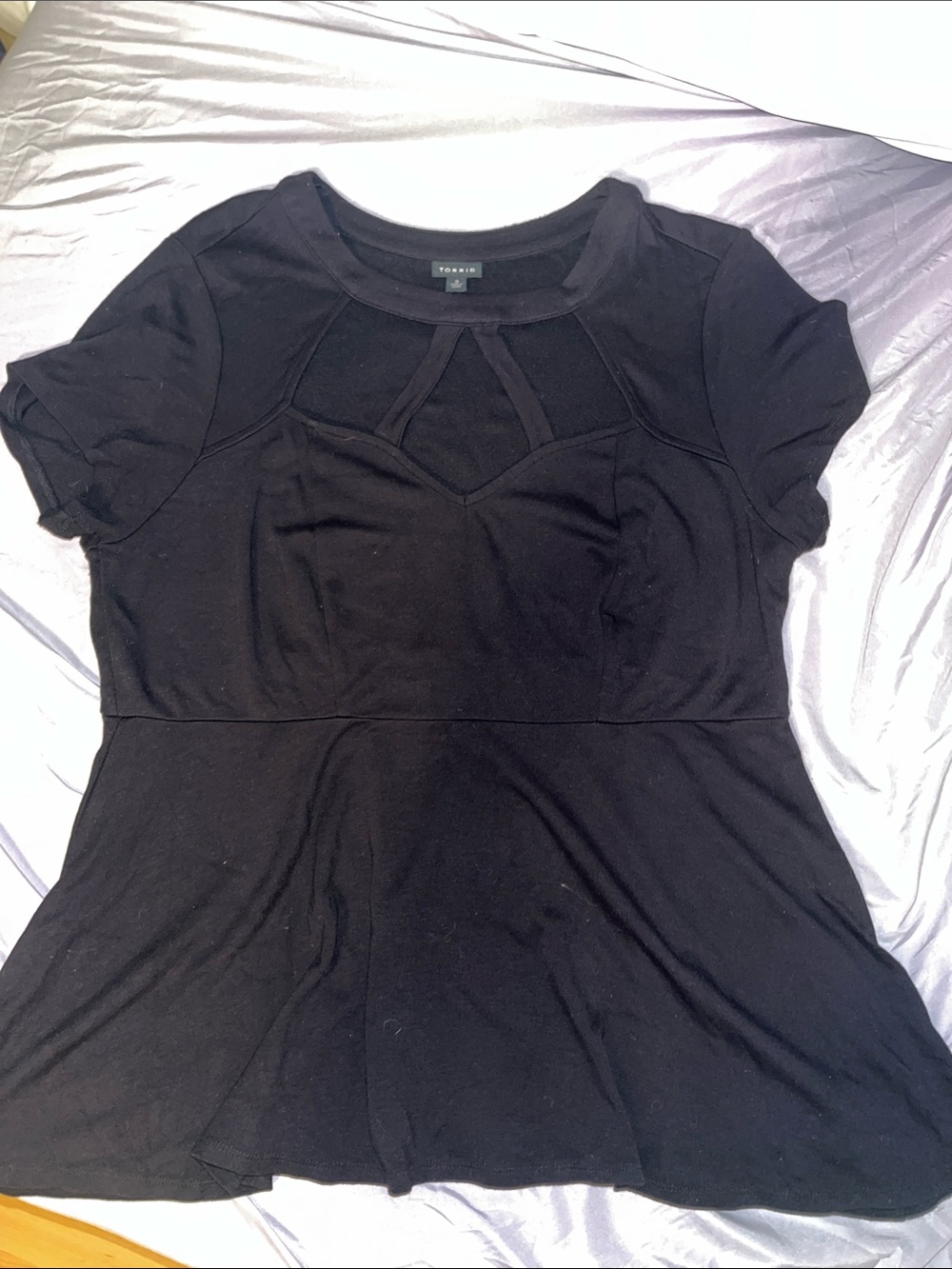 torrid Black Short Sleeve Peplum Top with Keyhole Detail